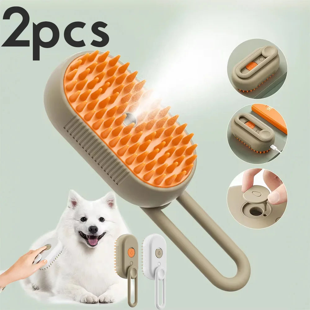 Escova a Vapor 3 em 1 para Pets – Massageia, Remove Nós e Pelos Soltos