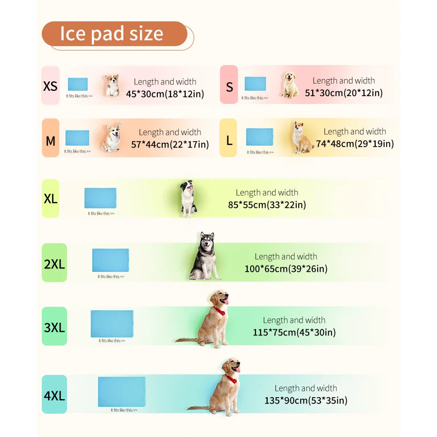 Tapete refrescante lavável para cães — feito de seda gelada, auto-refrescante, ideal para uso interno e externo, assentos de carro; materiais seguros e fácil de transportar